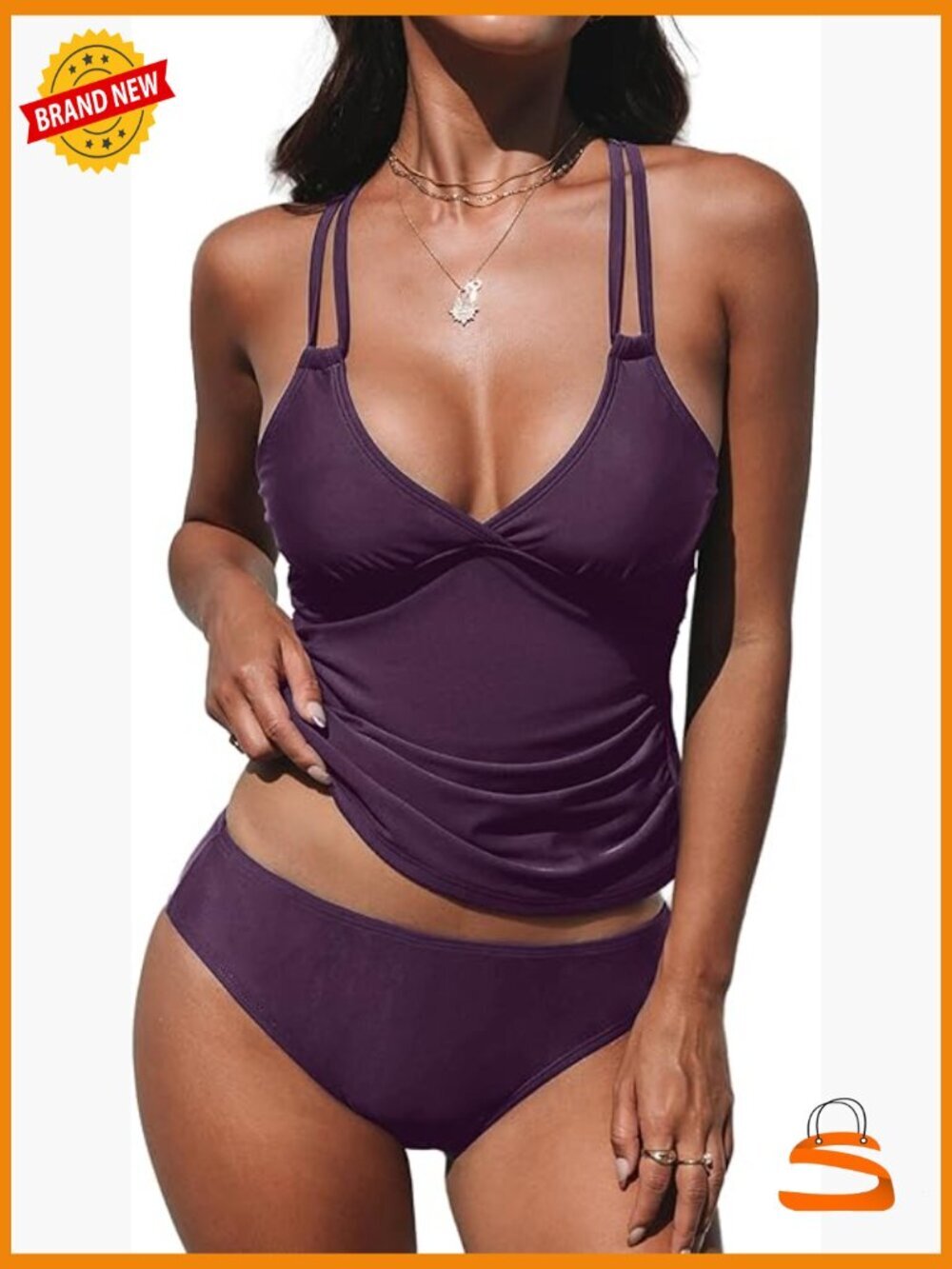 Tankini Sets Two Piece Swimsuit V Neck Crisscross Adjustable Double Straps
